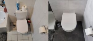 Vorher-Nachher Umbau von Stand-WC auf Wand-WC